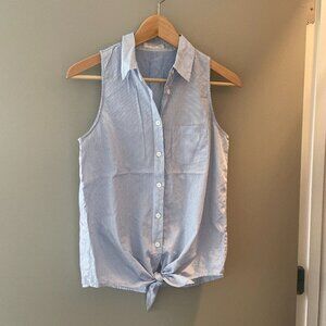 NWOT Equipment Mina Collared Sleeveless Tie Front Top Blue Stripe Size XS